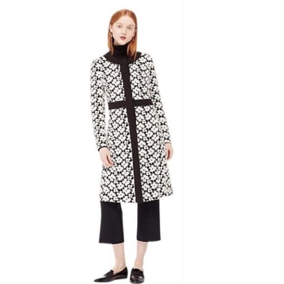 Kate Spade New York Black White Guipure Lace A-line Coat Size 0 - Picture 1 of 7